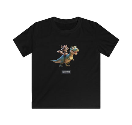 Raccoon Riding T-Rex - Kids T-Shirt