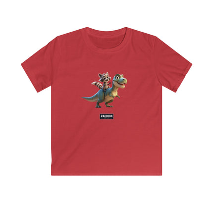 Raccoon Riding T-Rex - Kids T-Shirt