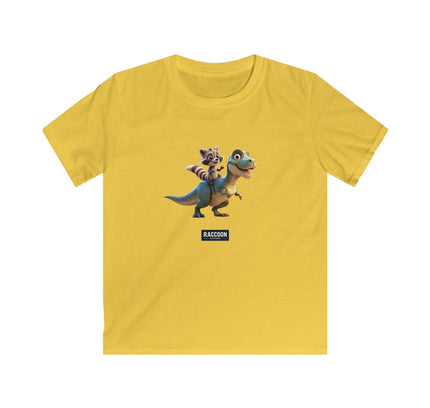 Raccoon Riding T-Rex - Kids T-Shirt