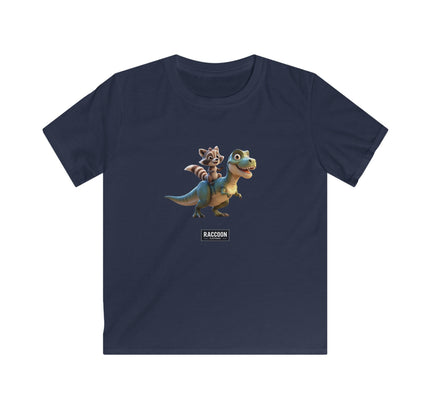 Raccoon Riding T-Rex - Kids T-Shirt