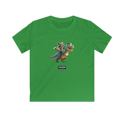 Raccoon Riding T-Rex - Kids T-Shirt
